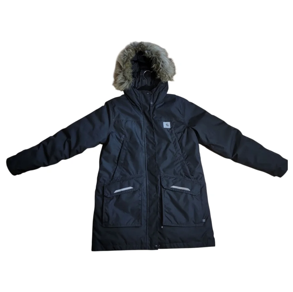 Carhartt Yukon Extreme Parka Faux Fur Detachable Hood Sz Medium 8-10  Black - Picture 4 of 10